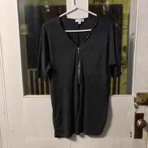 Dark Heather Gray Zipper Short Sleeved Top